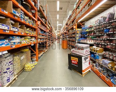 The Home Depot Store Department Section Aisles In San Diego, California, Usa. The Home Depot Is The 