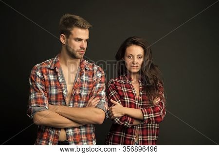 Country Style. Woman And Man Wear Checkered Shirt. Rustic And Country. Sexy People. Youth Fashion. F