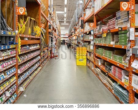 The Home Depot Store Department Section Aisles In San Diego, California, Usa. The Home Depot Is The 