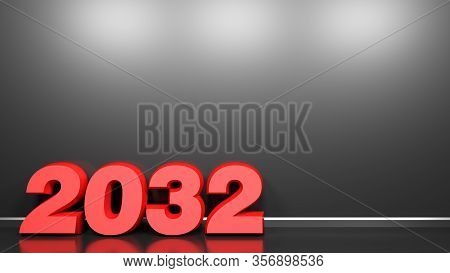 2032 Red Write At Black Glossy Wall Background - 3d Rendering Illustration