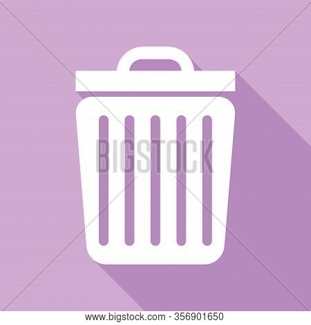Trash Sign Illustration. White Icon With Long Shadow At Purple Background. Illustration.