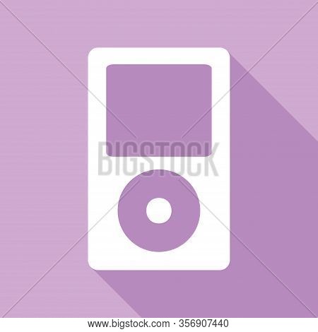 Portable Music Device. White Icon With Long Shadow At Purple Background. Illustration.