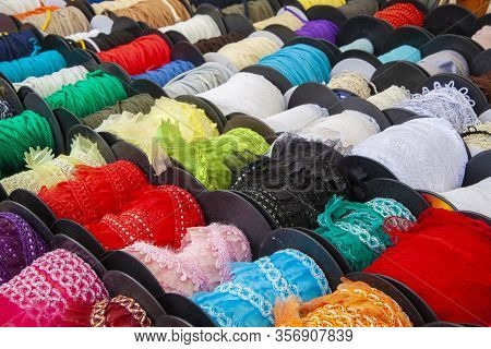 Variety Of Decorative Ribbons For Sale At Fleamarket At Mauerpark