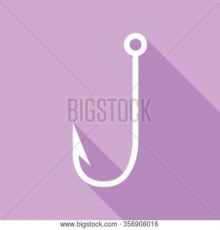 Fishing Hook Sign Illustration. White Icon With Long Shadow At Purple Background. Illustration.