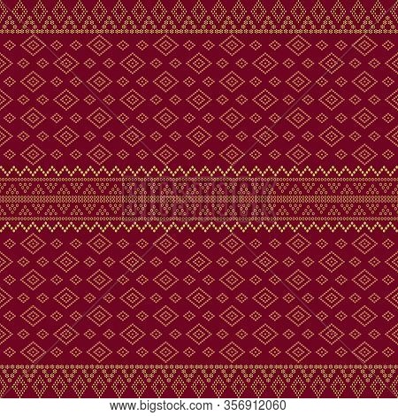 Seamless Geometric Ornamental Vector Pattern With Dots Gold Color. Abstract Background Motif Ulos. C