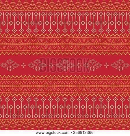 Seamless Geometric Ornamental Vector Pattern With Dots Gold Color. Abstract Background Motif Ulos. C
