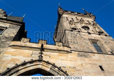 Lesser Town Bridge Tower On Charles Bridge In Prague, Czech Republic, Sunny Day