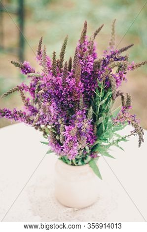 Beautiful Bouquet Of Bright Wildflowers With Decorative Elements