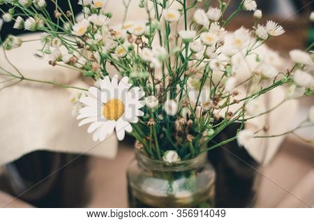 Beautiful Bouquet Of Bright Wildflowers With Decorative Elements