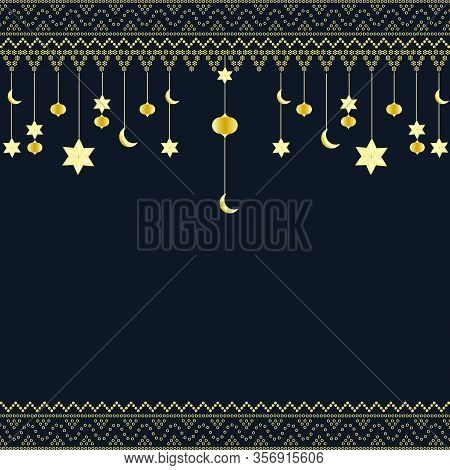 Seamless Geometric Ornamental Vector Pattern With Dots Gold Color. Abstract Background Motif Ulos. C