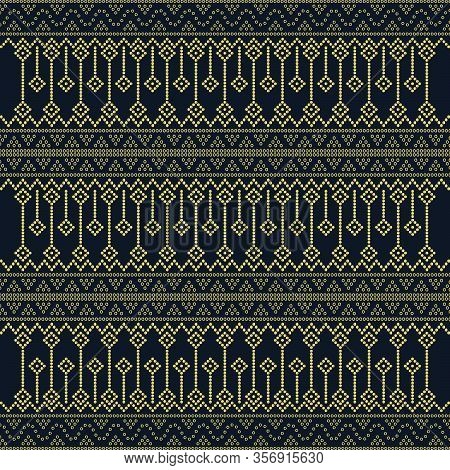 Seamless Geometric Ornamental Vector Pattern With Dots Gold Color. Abstract Background Motif Ulos. C