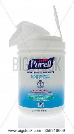 Winneconne,  Wi - 15 March 2020:  A Package Of Purell Hand Sanitizing Wipes On An Isolated Backgroun