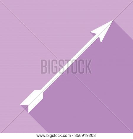 Arrow Sign. White Icon With Long Shadow At Purple Background. Illustration.