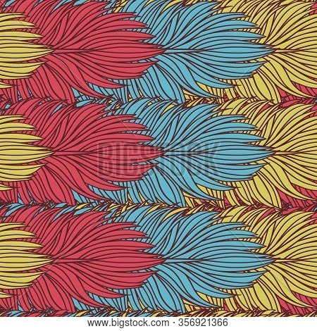 Abstract Feather Seamless Vector Pattern. Decorative Hand Drawn Vintage Background.