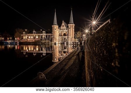 Old City Water Gate In The Historic Center Of The Frisian City Sneek