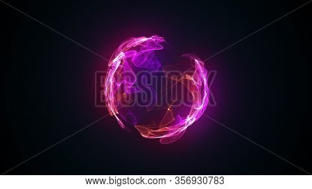 Abstract Magic Sphere, Computer Generated Background. Multicolored Gaseous Shape From Glow Neon Part