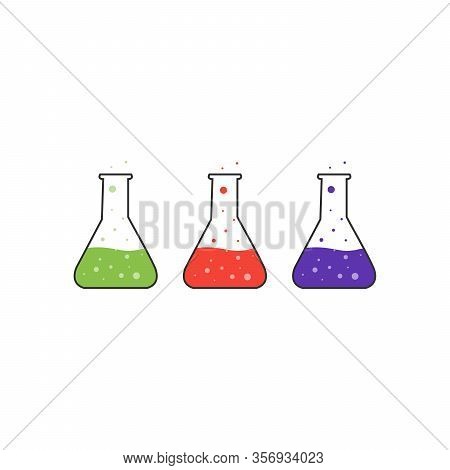 Laboratory Chemistry Equipment, Three Test Tubes Icon Setr, Lab Flask Icon. Stock Vector Illustratio