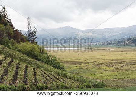 Aquitania, Boyaca / Colombia; April 8, 2018: Rural Andean Landscape, Fields Near Tota, The Largest C