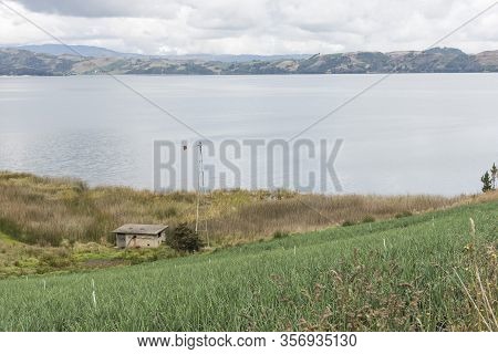 Aquitania, Boyaca / Colombia; April 8, 2018: Andean Landscape, Rural Construction And Welsh Onion Fi