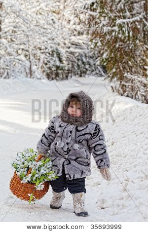 dziewczynka w zimowym drewnem