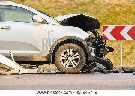 car crash accident on street. damaged automobiles