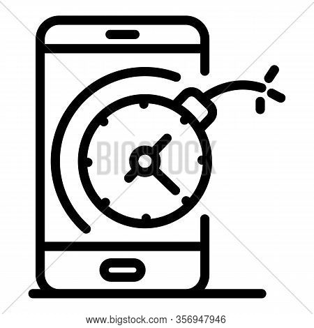 Smartphone And Time Bomb Icon. Outline Smartphone And Time Bomb Vector Icon For Web Design Isolated 