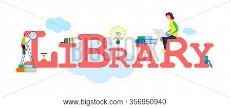Library Books Collection Banner Vector Template. E-library Website, E-books Archive. E-reading, Dist