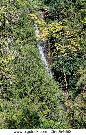 Vertical View Of Kahuna Falls In Bigh Island Hawaii
