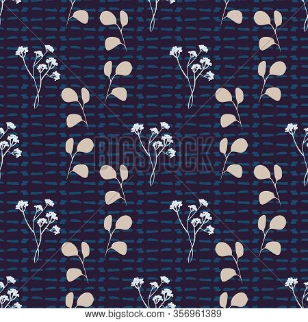 Rows Of Plants On Textured Dark Indigo Background Seamless Vector Pattern. Botanical Surface Print D