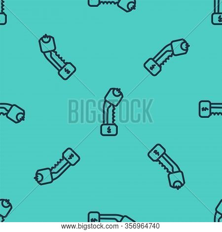 Black Line Police Electric Shocker Icon Isolated Seamless Pattern On Green Background. Shocker For P