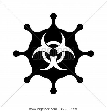 Coronavirus And Biohazard Icon In One Concept Icon. Black And White Color Virus Cell And Warning Sig