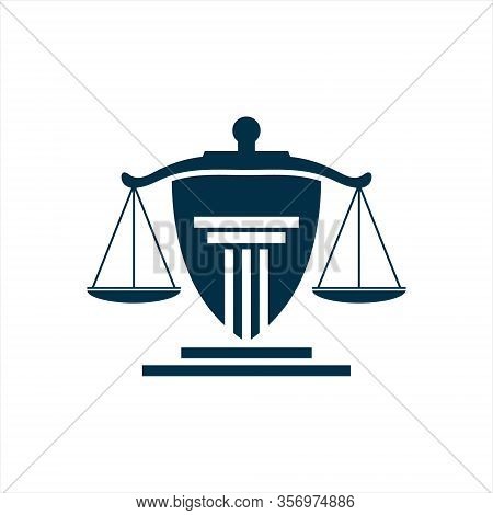 Balance Scales On A Law Building Justice For Logo Design Illustration