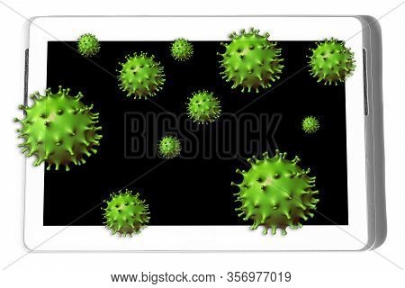 Coronavirus Or Covid-19 Settles On Surfaces Of Objects We Touch Such As Tablets. Smart Working Conce