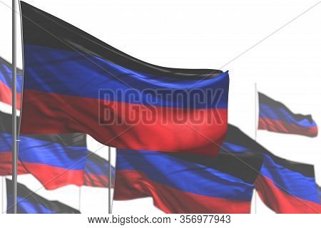 Cute Many Donetsk Peoples Republic Flags Are Wave Isolated On White - Picture With Soft Focus - Any 