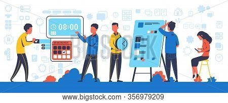 Deadline Concept. Business People Panic, Running And Working In High Stress And Under Pressure. Vect