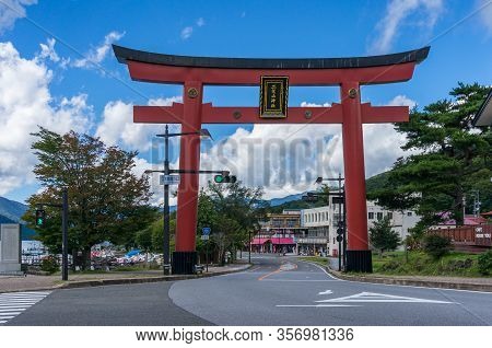 Togichi, Japan - September 9, 2016: Red Torii Gate On The Road To Nikko Town In Japan