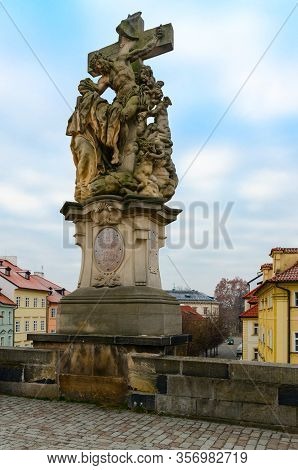 Sculptural Compositions Of Charles Bridge, Prague, Czech Republic. Vision Of St. Luitgard, Nun Of Ci