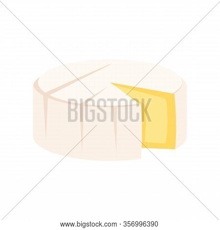 Soft Brie Cheese Flat Icon. Vector Soft Brie Cheese In Flat Style Isolated On White Background. Elem