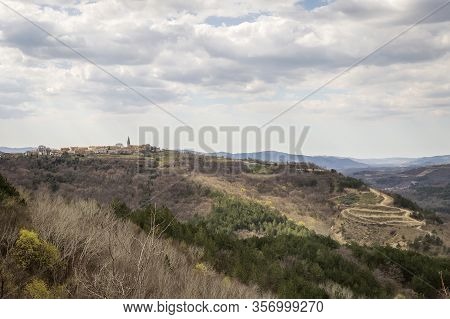 View Of Picturesque Village Draguc, On The Doorstep Of Spring,  Istria, Croatia