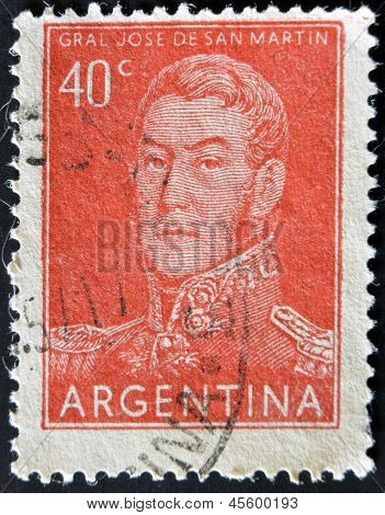Razítko vytištěno v Argentině ukazuje národní hrdina José de San Martin