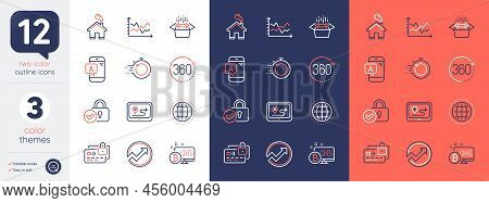 Set Of Packing Boxes, Bitcoin System And Diagram Chart Line Icons. Include Verified Locker, Audit, F