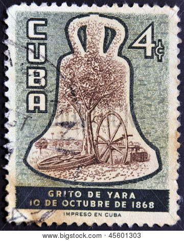 Eine Briefmarke gewidmet von Yara Beginn der Unabhängigkeit Kubas in Bezug auf Spanien Weinen