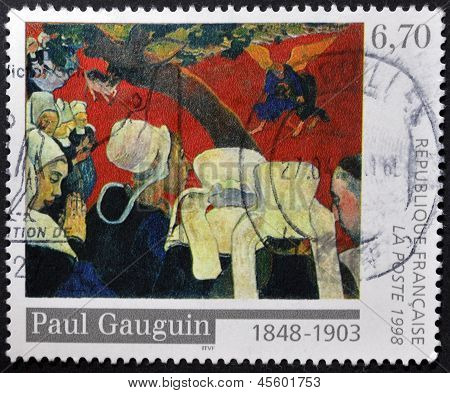 Un francobollo stampato in Francia viene illustrato il lavoro 