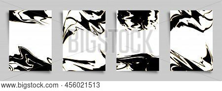Grunge Notebook Cover Ink Smear Liquid Flat Set. Dry Smoke Textured Grunge Banner Greeting Card Ad B