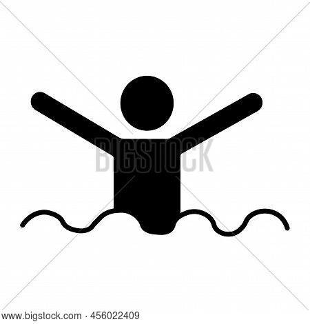 Black Swimmer Icon. Logo Symbol. Sign Forbidden. Vector Illustration. Stock Image.