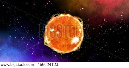 Space Universe Planet Floating In Starry Andomedra Solar System Hand Drawn Illustration