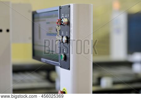 Plc & Hmi Based Control Panel With Touch Screen For Automatic Manufacturing Line. Selective Focus.