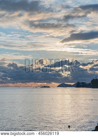 Seascape With Low Clouds With Cies Islands In The Background