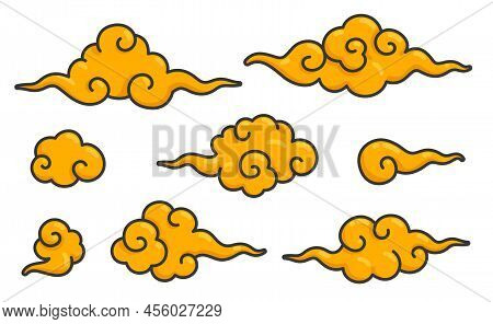 Chinese Gold Cloud Kawaii Doodle Flat Vector Illustration