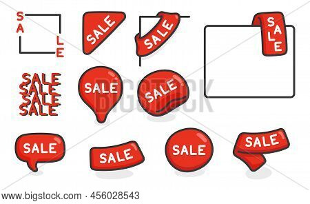 Red Sale Sticker Text Kawaii Doodle Flat Vector Illustration